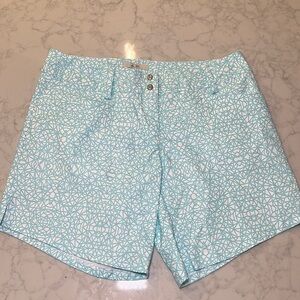 Adidas Golf Womens Geometric Deco Print‎ Shorts Aqua White Size 2 NWT